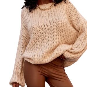 12th Tribe Cream Open-Knit Oversized Sweater